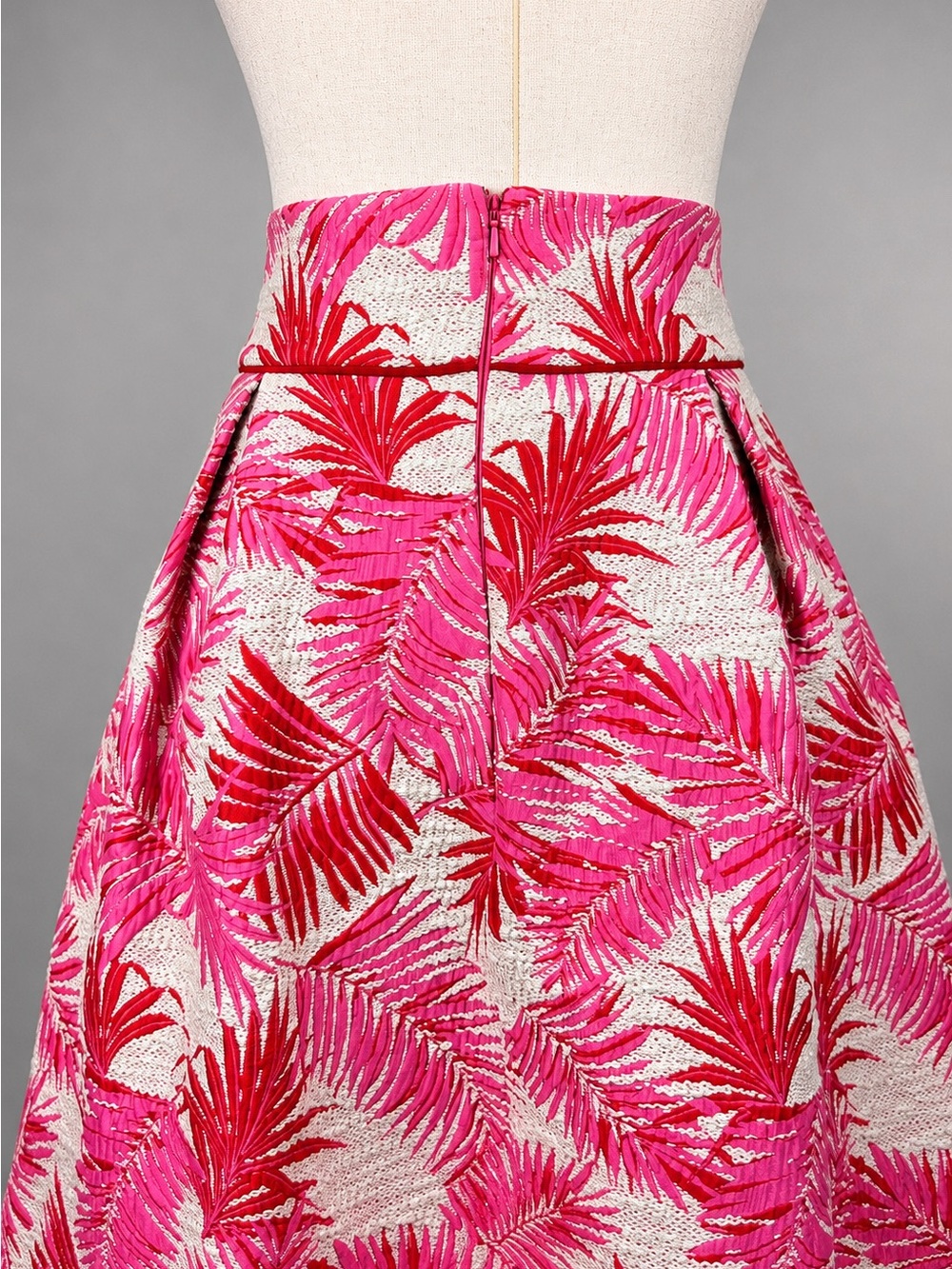 Suzannah London Remy 50’s Jacquard Midi Skirt Pink Palm Print US 10 UK 14 - Picture 3 of 11